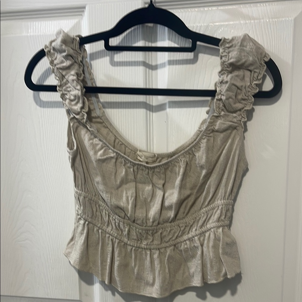 Altar'd State Tan Sleeveless Ruffled Peplum Blouse